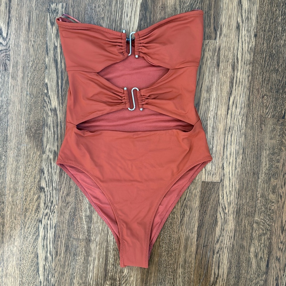 burnt orange one piece cut-out swimsuit